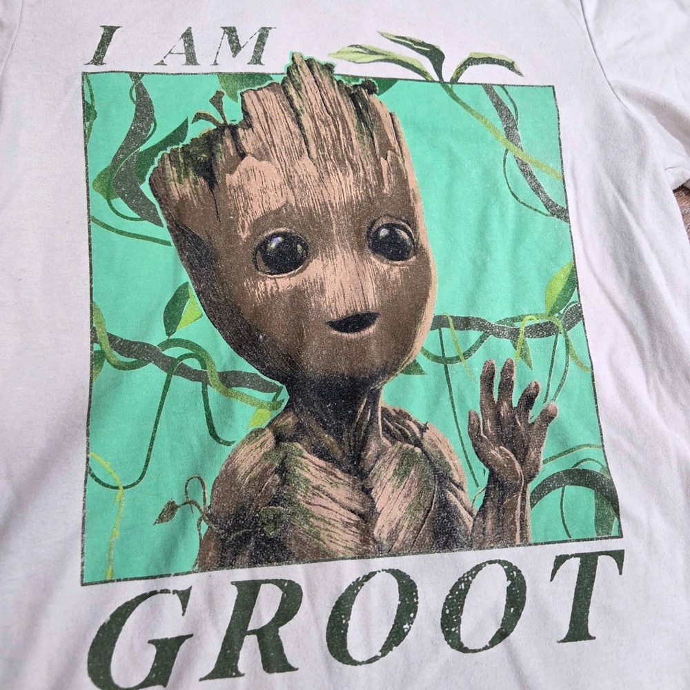 Marvel I Am Groot Baby Groot Graphic T-Shirt Kids Size M 8 Tan Guardians Galaxy - Picture 2 of 3